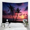 Tapestries Nordic Natural Landskap Tapestry Seaside Coconut Tree Decoration Wall Tapestry Art Deco filt Curtain hängande hemma sovrum