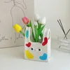 Decorative Objects Small Hand Painted Bag Flower Vases Ceramic Makeup Brush Pencil Container Storage Home Decor Cute Tabletop Vase Filler Ornaments 230705