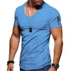 Men's T shirt Tee Plain V Neck Normal Short Sleeve Zipper Clothing Apparel Muscle Essential