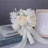 Fleurs décoratives Bouquet de fleurs artificielles Simulation Blanc Cérémonie de fiançailles Fête 667A