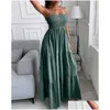 Basic Casual Dresses Summer Women Ruched Plain Strap Shirring Maxi Dress 2021 Femme Boho Solid Sundress Office Lady Outfits Y2K Be Dhnf2