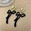 Dangle Earrings MENGJIQIAO Korean Fashion Black Velvet Bowknot Long Drop For Women Girls Trendy Metal Circle Pendientes Jewelry Gifts