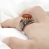 With Side Stones Crown Turkish Jewelry 925 Men s Sterling Silver Ring Inlaid Red Agate Stone Vintage CZ Enamel Ladies And Gifts 230704