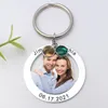 Stitch Custom Photo KeyChain Personlig bild Key Ring med Birthstone Couples Nyckelkedjiga gåva till henne års jubileumsgåva