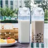 Water Bottles Plastic Clear Milk Carton Shaped Portable Drinking Sports Cups Bottle With Lid Drop Delivery Home Garden Kitchen Dinin Dh7Gx