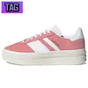 Ny Gazelle Bold Platform Casual Shoes Pink Glow Flash Aqua Grey White Solar Orange Green Nästan gul Shadow Red Luxury Mens Womens Sports Sneakers Trainers