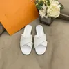 Designer ladies sandals classic letters lychee pattern flat bottom slippers fashion lightweight cross strap leather slippers summer casual sandals