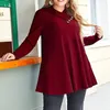 Vrouwen Plus Size T-shirt Lente Herfst Ruche V-hals Lange mouw met Zakken Tuniek Top Casual Solid Pullover Oversized T-shirt 230705