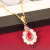 Pendant Necklaces Fashion 3 Zircon Stone Necklace Bule White Red Water Drop Crystal Druzy Chain Jewelry