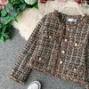 QNPQYX Neue Tweed-Jacke Mantel Luxus Runway Herbst Winter Frauen Slim Tweed-Jacken für Frauen V-Ausschnitt Quasten Mode Damen Jacken Mantel