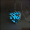 Lockets Glow In The Dark Essentials Necklace Openwork Flower Heart Aromatherapy Oil Diffuser Pendant Necklaces For Women Fashion Dro Dhbdl