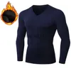 Camisetas masculinas Camisetas esportivas masculinas Roupa íntima térmica de compressão Manga comprida Camisetas sólidas Mantenha quente BaseLayer Camiseta de lã de inverno Camiseta masculina J230705