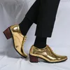 Sapatos masculinos dourados para banquete, dança, casamento, estilo italiano, salto alto, festa, sapatos masculinos, couro genuíno, tamanho grande, sapatos oxford com cadarço