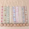 Baby Cotton Embroidery Pacifier Clip Chain Beech Wood Infant Dummy Holder Teething Toys Nipple Holder for Baby Feeding