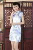 エスニック服上海ストーリーショート袍チャイナスタイルの女性のドレスプリントフラワークラシックチャイナファッションセックスホワイトブルー