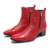 Christia Bella mode chaussures habillées rouges bout carré fermeture éclair Cowboy bottes courtes Botas grande taille formelle Club fête bottines pour hommes
