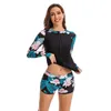 Dames Badmode Badpak voor Vrouwen Rash Guard Badpakken met lange mouwen Zip Up Padded Shirt Boy Shorts Tweedelige tops/bottoms