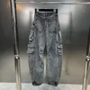 Jeans da donna PREPOMP 2023 Collezione invernale Multi tasche Pantaloni cargo in denim stile punk Donna Gamba larga GH064