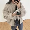 Women's Knits Winter Solid Color Zipper Placket Cardigan Sweater Korean Fashion O-Neck Long Sleeves Thick Knitted Jacket Autumn Outerwear