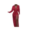 Robes Décontractées De Base Satin De Soie Sexy Robe À Manches Longues Fête Femmes Night Club Doux Automne Solide Split Baisser La Livraison Appa Dhbma