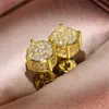 Straight and simple earrings with diamonds for men's hip-hop 2-color chilled CZ square stud earrings with threaded jewelry earrings