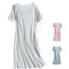 Knitted Striped Short Sleeve Sleeping Skirt Cotton Home Skirt Dresses Female Mid Summer 10075256t