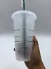 Kubki syrena bogini Starbucks 24 unz/710 ml plastikowe kubki kubka wielokrotnego użytku przezroczyste picie płaskie dolne filarze kształt kubki słomki kubki