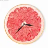 Relógios de parede Laranja Limão Frutas Relógio de parede na cozinha Limão Pomelo Relógios de design moderno Relógios Decoração para casa Arte de parede Horologe Non Ticking H1104 Z230706