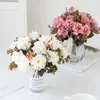 Flores decorativas de alta qualidade 6 cabeças de hortênsia de seda branca buquê de casamento para casa vaso decoração de quarto 1 pacote falso artificial