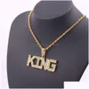 Pendentif Colliers Hip Hop Son Roi Et Sa Reine Couple Pour Femmes Hommes Glacé Lettre Chaînes En Or Hiphop Rappeur Bijoux Cadeau Drop De Dhfv5