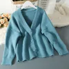 Women's Sweaters 2023 Autumn Winter Plush Low Neck Single Breasted Cardigan Top Loose And Thin Solid Color Long Sleeved Sweater