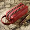 Large Capacity Genuine Leather Pencil Case Double Zipper Stationery Organizer Holder School Supplies Nature Cowhide Pencilcase