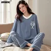 Pigiama da notte da donna Taglie larghe M-3XL Abbigliamento Lady Soft Cotton Home Wear Suit Autunno Inverno Tennis Stampa Sleep Tops For Girls