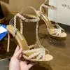 Aquazzura Stiletto Sandalo Tequila 105mm Crystal Tacco abito da sposa Scarpe Diamond Designer Cuci Pvc Pvc Open punta Womens Fashion Evening Shoe Shoe