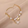 Braccialetti con ciondoli Ciondoli a cuore in acciaio inossidabile Braccialetto di perle d'imitazione Catena color oro per regalo di gioielli da donna 17,5 cm (6 7/8 ") di lunghezza