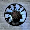 Wall Clocks 1Piece Beauty Salon Record Wall Clock Barber Shop Unique Art Decor LED Light With Color Changing Hanging Time Watch Z230707