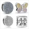 Pour les breloques pandora authentiques perles en argent 925 reflets Clip perle breloque ronde cristal couronne coeur fleur papillon