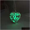 Lockets Glow In The Dark Essentials Necklace Openwork Flower Heart Aromatherapy Oil Diffuser Pendant Necklaces For Women Fashion Dro Dhbdl