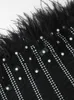 Basic Casual Klänningar Beyprern Chic Black Feather Mesh Kristall Miniklänning Sparkle Off Shoulder Pearl Kort festklänning Födelsedagskläder 230704