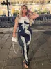 Kvinnors tvådelade byxor Kliou 3D Body Print Set Kvinnor Hipster Fantastisk ärmlös O-ringad väst Hög midja Mager Kvinnliga Matchade Outfits 230704
