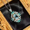 Pendant Necklaces Elegant Square Blue Sapphire Rhine Topaz For Women Sterling Silver Color Charms Necklace Fine Jewelry Wedding Gifts