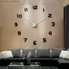 Horloges murales Vente chaude 3D DIY Horloge Murale Design Moderne Saat Reloj De Pared Métal Art Horloge Salon Acrylique Miroir Montre Horloge Murale Z230707