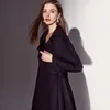 نساء معاطف الصوف Colombo Winter Long Black Slim Coat مع شعر الجمل