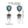 Boucles d'oreilles à tige mode bohème Vintage tibétain argent naturel Turquoise incrusté bleu rouge gemme Triangle pendentif