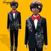 Saia de alta qualidade moda cavalheiro estilo personalizado menino terno alfaiate terno jaqueta menino 4 peça bordado lantejoulas traje mostrar