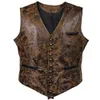 Herrvästar Herr Steampunk Cosplay Kostymvästar Ärmlösa jackor Nitknapp Imiterat läder Cowboy Midjerock Chalecos Para Hombre 230704