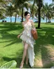 Robe à bretelles spaghetti imprimée vacances à la plage pour femmes volants sexy robe asymétrique irrégulière SML
