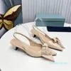 Genuine Leather Bottom Women's Sandals Fashion Pointed Bow Flower Decoration Medium High Heels 5cm Comfortable Show Party Lightweight Slippers