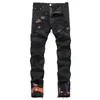 Designer Mens Jeans pour hommes Pantalons Black Black Men Men de broderie étoiles Zipper Fly Streetwear Skinny Hip Hop Denim Pantal