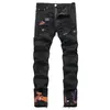 Marque noire brodée à fermeture éclair à fermeture à glissière Street Wear Skinny Hip Hop Alphabet Men's Pant's Ripped Jeans